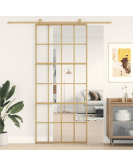 Porte coulissante doré 90x205 cm verre ESG clair et aluminium | Mobilier & Déco