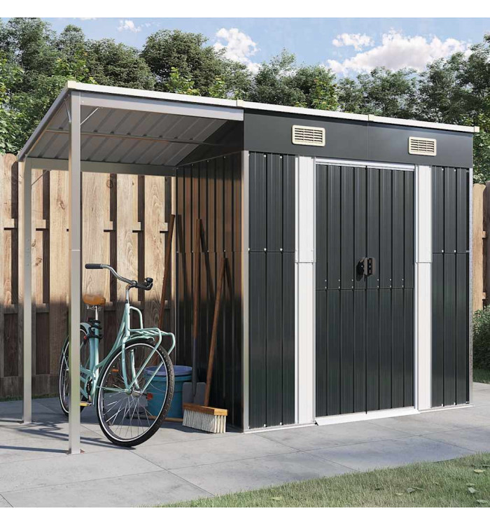 Abri de jardin avec toit prolongé anthracite 277x110,5x181 cm | Mobilier & Déco