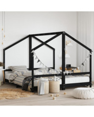 Cadre de lit pour enfants noir 2x(90x200) cm bois de pin massif | Mobilier & Déco