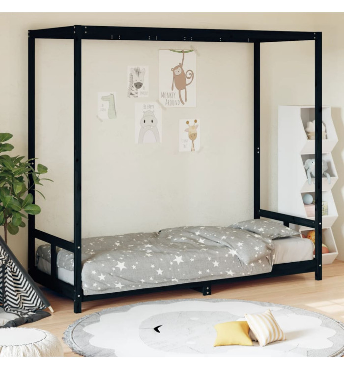 Cadre de lit pour enfants noir 80x200 cm bois de pin massif | Mobilier & Déco