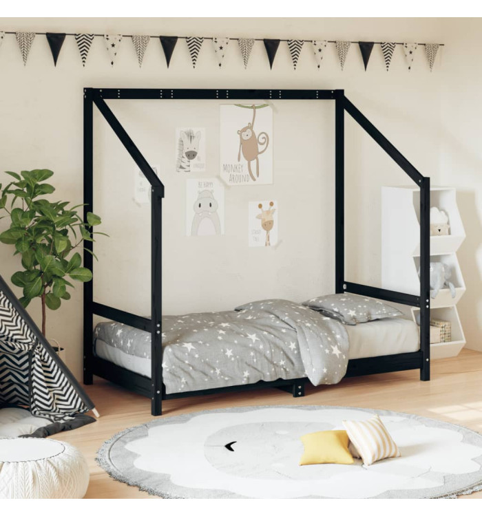 Cadre de lit pour enfant noir 80x160 cm bois de pin massif | Mobilier & Déco