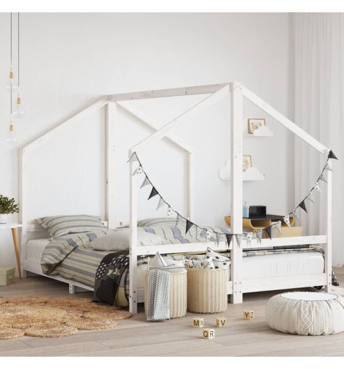 Cadre de lit d'enfant blanc 2x(80x200) cm bois de pin massif | Mobilier & Déco