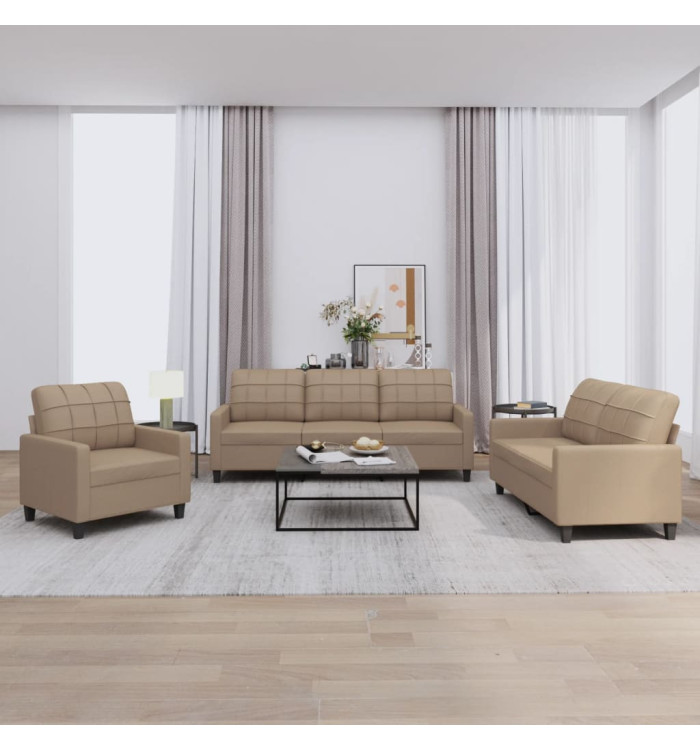 Ensemble de canapés 3 pcs avec coussins Cappuccino Similicuir | Mobilier & Déco