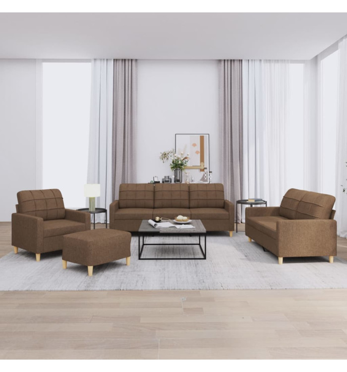 Ensemble de canapés 4 pcs avec coussins Marron Tissu | Mobilier & Déco