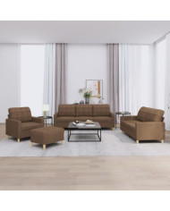 Ensemble de canapés 4 pcs avec coussins Marron Tissu | Mobilier & Déco