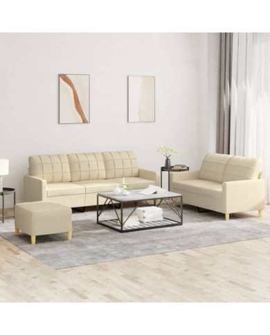 Ensemble de canapés 3 pcs avec coussins crème tissu | Mobilier & Déco
