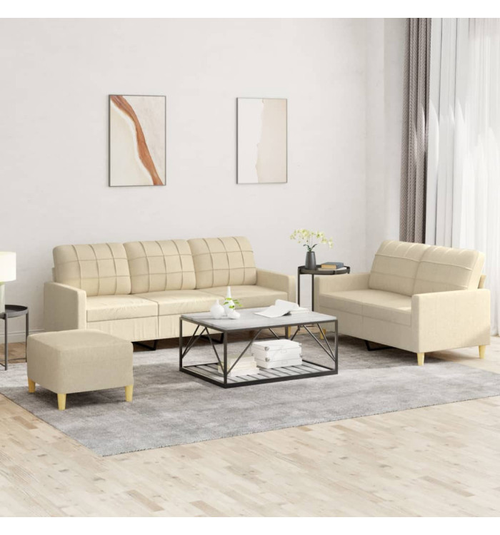 Ensemble de canapés 3 pcs avec coussins crème tissu | Mobilier & Déco
