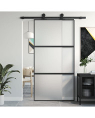 Porte coulissante noir 102,5x205 cm verre trempé aluminium | Mobilier & Déco