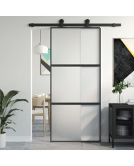 Porte coulissante noir 90x205 cm verre trempé aluminium | Mobilier & Déco