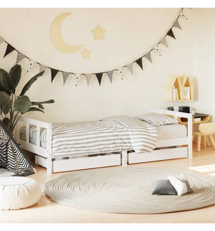 Cadre de lit d'enfants tiroirs blanc 90x190 cm bois pin massif | Mobilier & Déco