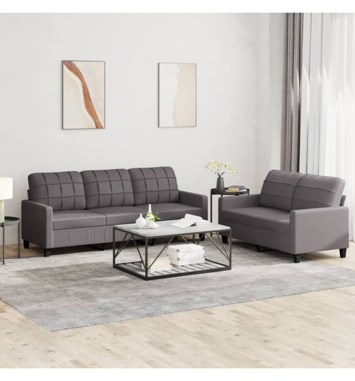 Ensemble de canapés 2 pcs avec coussins Gris Similicuir | Mobilier & Déco