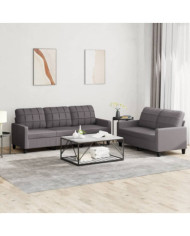 Ensemble de canapés 2 pcs avec coussins Gris Similicuir | Mobilier & Déco
