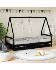 Cadre de lit d'enfants tiroirs noir 90x190cm bois de pin massif | Mobilier & Déco