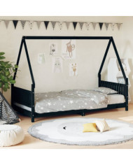 Cadre de lit pour enfants noir 90x200 cm bois de pin massif | Mobilier & Déco