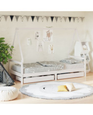Cadre de lit enfant tiroirs blanc 80x200 cm bois de pin massif | Mobilier & Déco