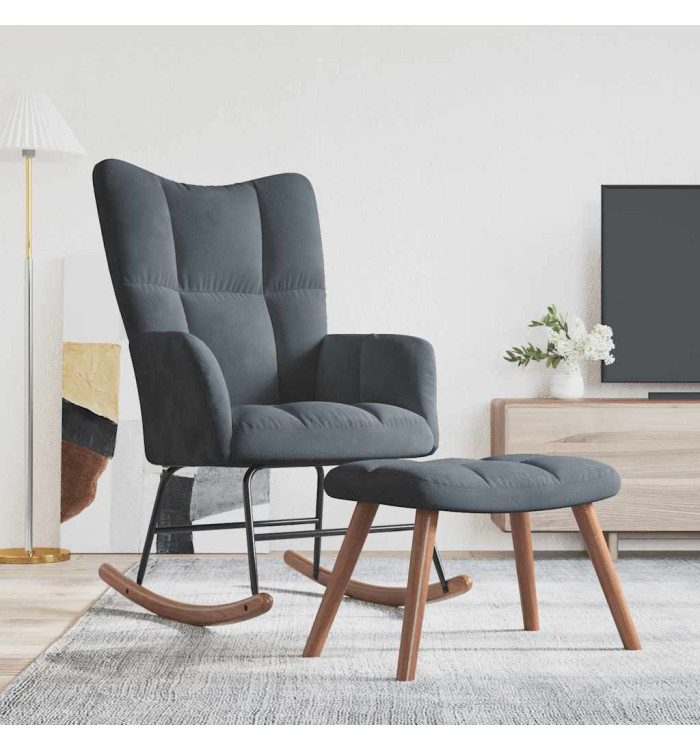Chaise à bascule avec repose-pied Gris foncé Velours | Mobilier & Déco