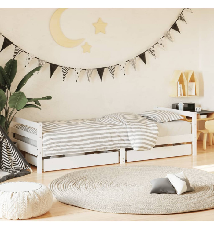 Cadre de lit enfant tiroirs blanc 90x200 cm bois de pin massif | Mobilier & Déco
