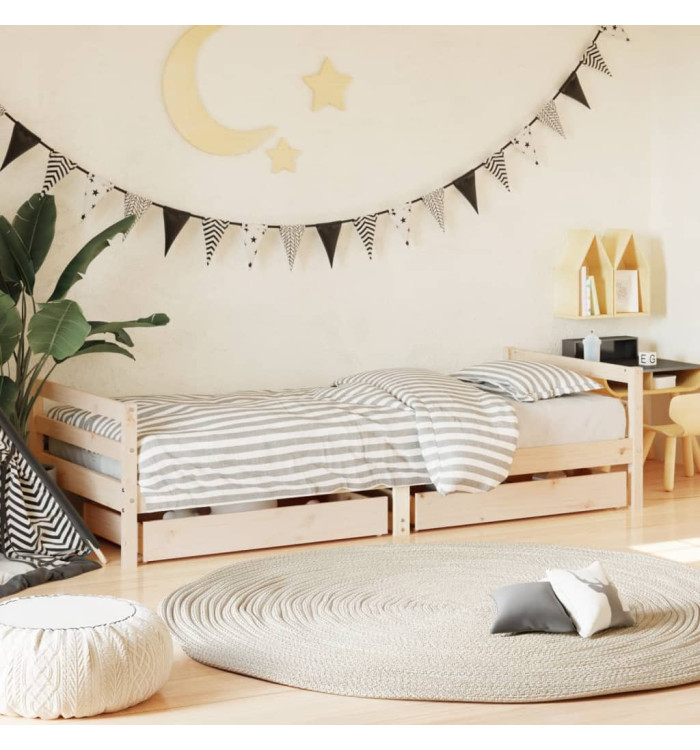 Cadre de lit d'enfants et tiroirs 90x190 cm bois de pin massif | Mobilier & Déco