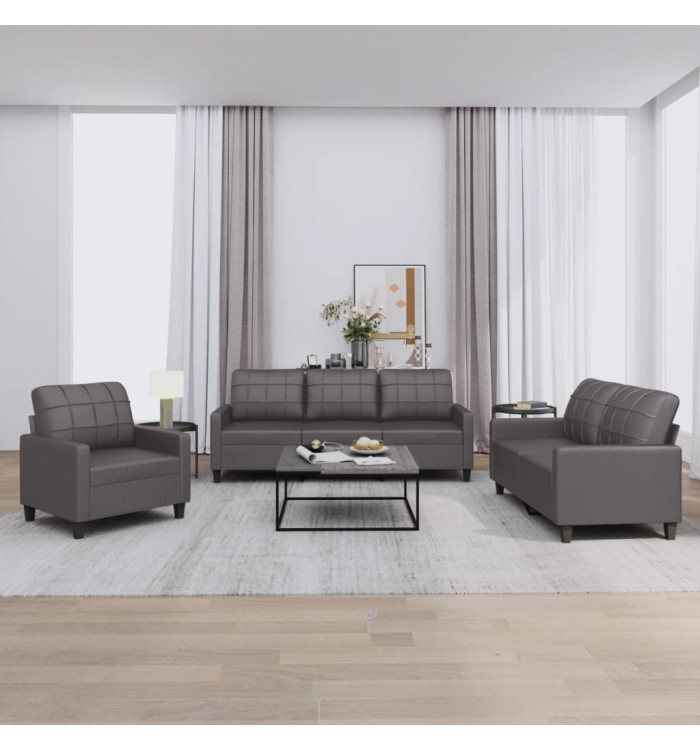 Ensemble de canapés 3 pcs avec coussins Gris Similicuir | Mobilier & Déco
