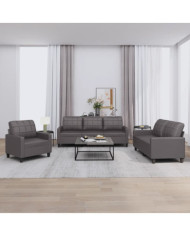 Ensemble de canapés 3 pcs avec coussins Gris Similicuir | Mobilier & Déco