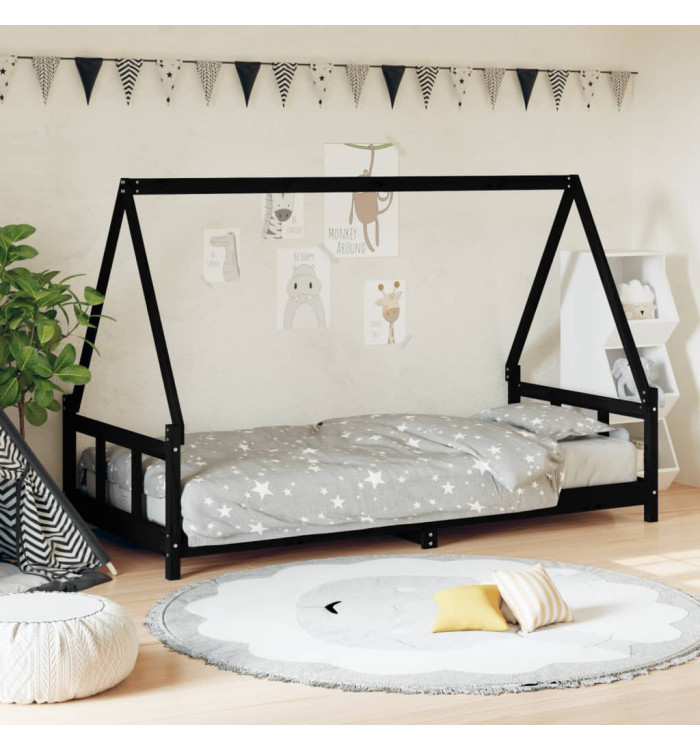 Cadre de lit pour enfants noir 90x190 cm bois de pin massif | Mobilier & Déco