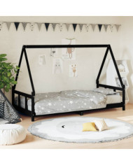 Cadre de lit pour enfants noir 90x190 cm bois de pin massif | Mobilier & Déco