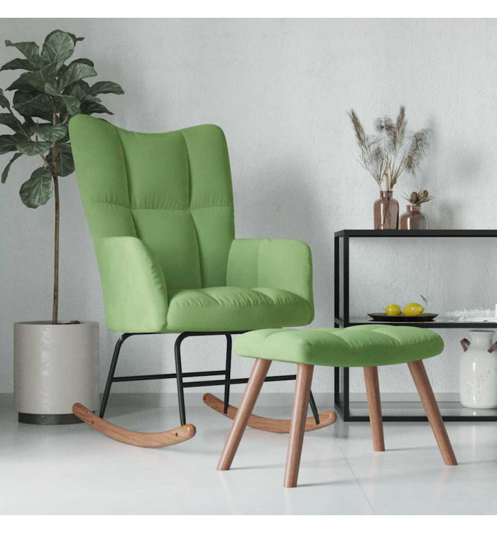 Chaise à bascule avec repose-pied Vert clair Velours | Mobilier & Déco