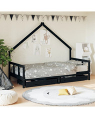 Cadre de lit enfant avec tiroirs noir 90x200 cm bois pin massif | Mobilier & Déco