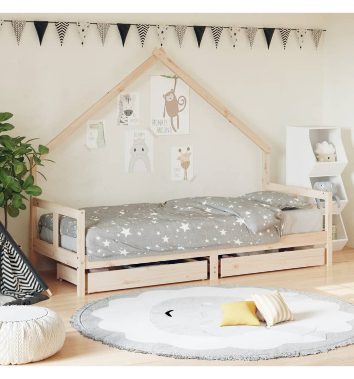 Cadre de lit pour enfants gris 80x200 cm bois de pin massif | Mobilier & Déco