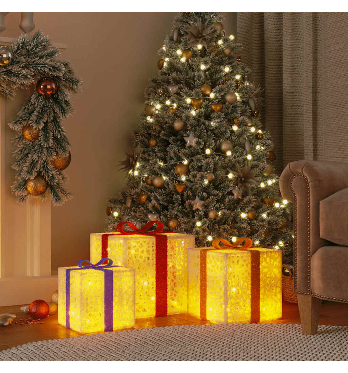 Boîtes de Noël lumineuses 3 pcs 64 LED blanc chaud | Mobilier & Déco