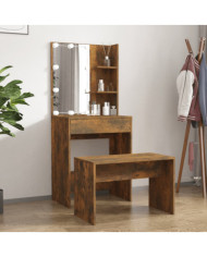 Ensemble de coiffeuse avec LED Chêne fumé Bois d'ingénierie | Mobilier & Déco