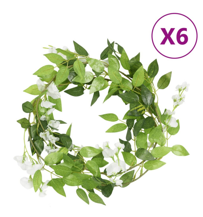 Guirlandes de fleurs de Noël 6 pcs blanc 200 cm | Mobilier & Déco