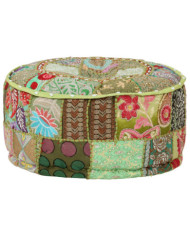 Pouf rond en coton fait à la main 40 x 20 cm Vert | Mobilier & Déco