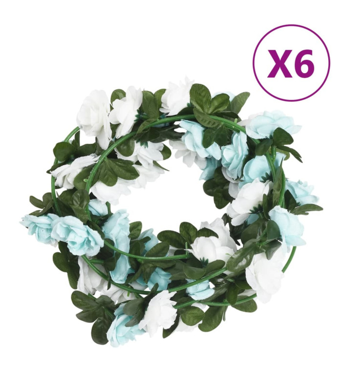 Guirlandes de fleurs de Noël 6 pcs bleu et blanc 240 cm | Mobilier & Déco