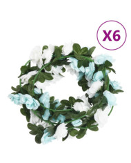 Guirlandes de fleurs de Noël 6 pcs bleu et blanc 240 cm | Mobilier & Déco