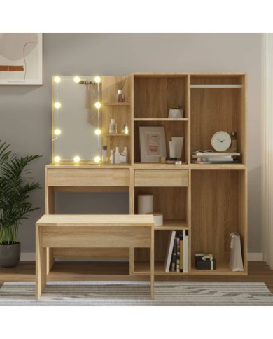 Ensemble de coiffeuse avec LED Chêne Sonoma Bois d'ingénierie | Mobilier & Déco