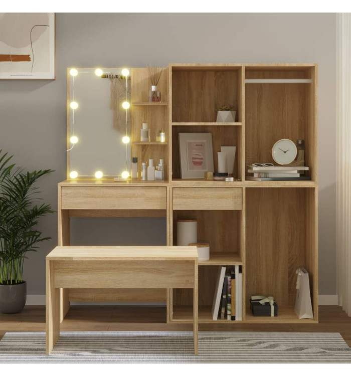 Ensemble de coiffeuse avec LED Chêne Sonoma Bois d'ingénierie | Mobilier & Déco