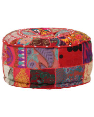 Pouf rond en coton fait à la main 40 x 20 cm Rouge | Mobilier & Déco