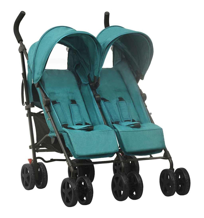 Poussette à deux places Vert Acier | Mobilier & Déco
