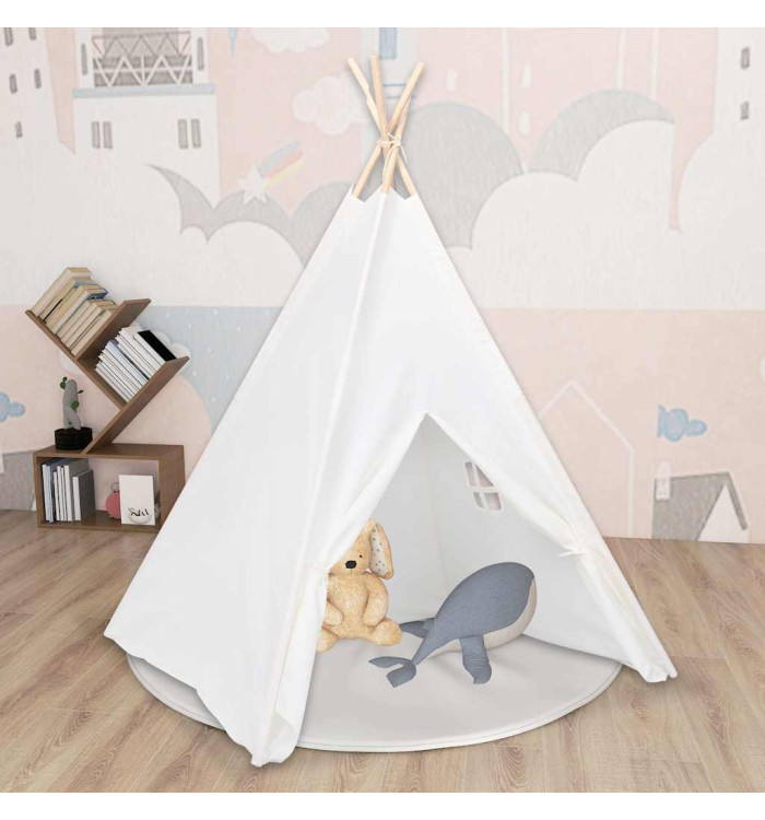 Tente tipi d'enfants avec sac Peau de pêche Blanc 120x120x150cm | Mobilier & Déco