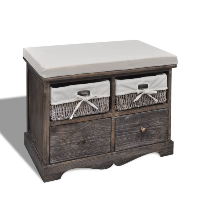 Banc de rangement Marron 62x33x42 cm Bois de paulownia | Mobilier & Déco