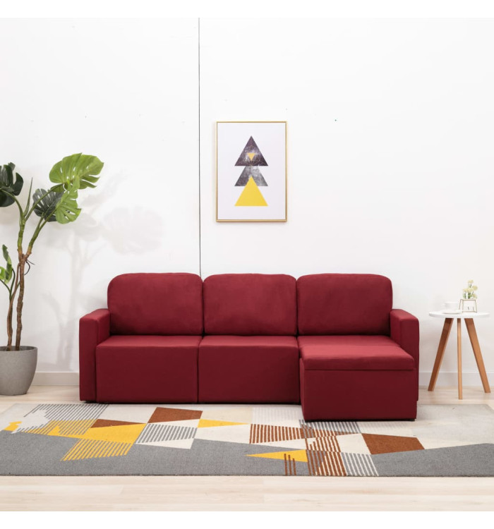 Canapé-lit modulaire 3 places Rouge bordeaux Tissu | Mobilier & Déco