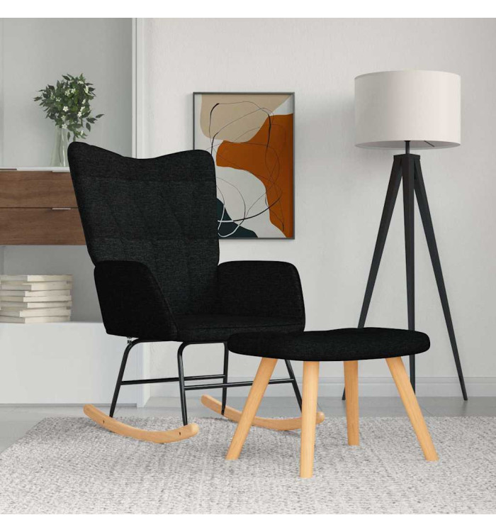 Chaise à bascule avec repose-pied Noir Tissu | Mobilier & Déco