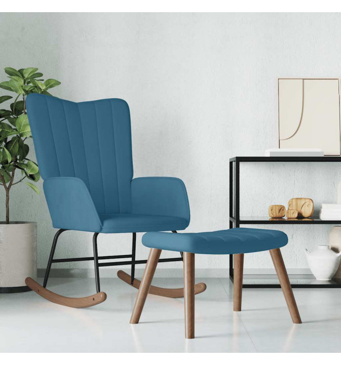 Chaise à bascule avec repose-pied Bleu Velours | Mobilier & Déco