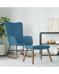 Chaise à bascule avec repose-pied Bleu Velours | Mobilier & Déco