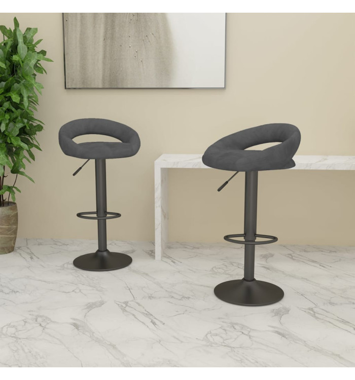 Tabourets de bar lot de 2 gris foncé velours | Mobilier & Déco