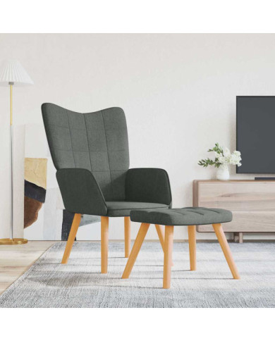 Chaise de relaxation avec tabouret Gris foncé Tissu | Mobilier & Déco