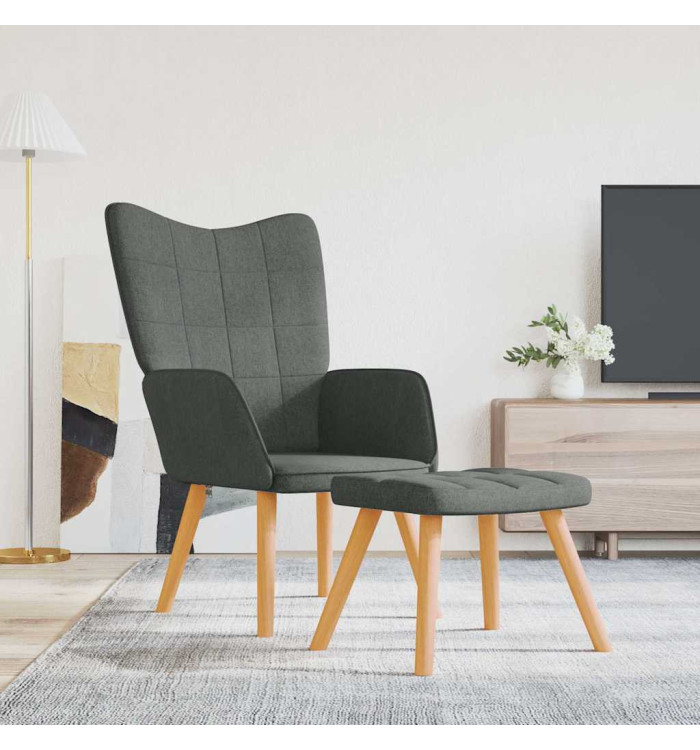 Chaise de relaxation avec tabouret Gris foncé Tissu | Mobilier & Déco