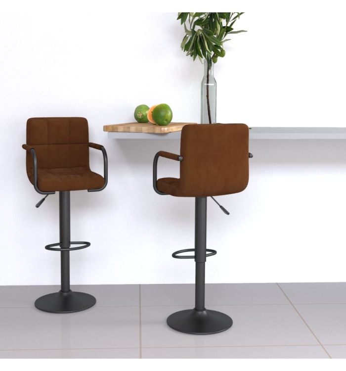Tabourets de bar lot de 2 marron velours | Mobilier & Déco