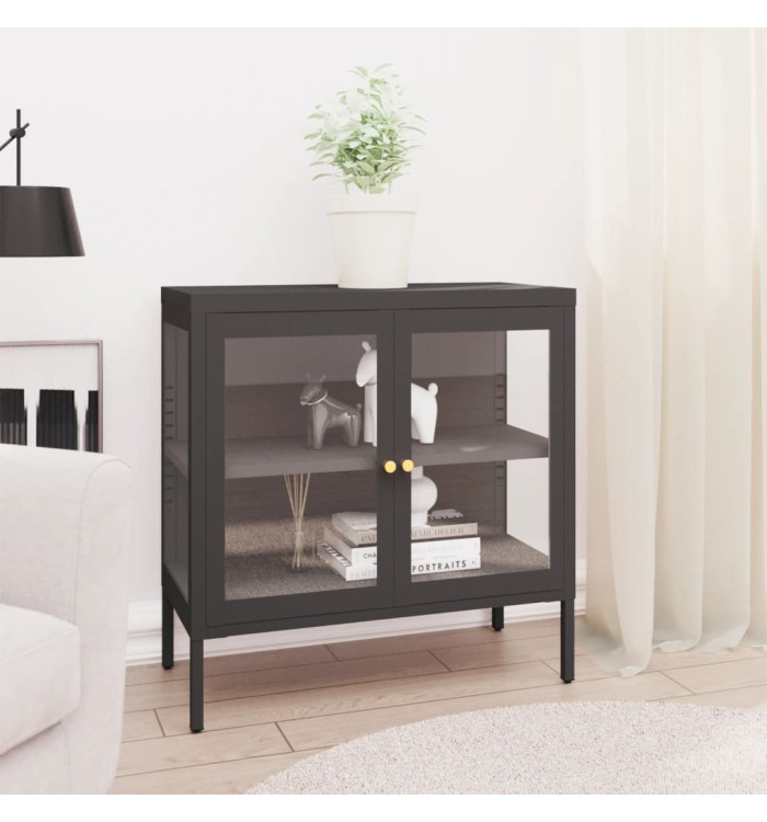 Buffet Anthracite 70x35x70 cm Acier et verre | Mobilier & Déco